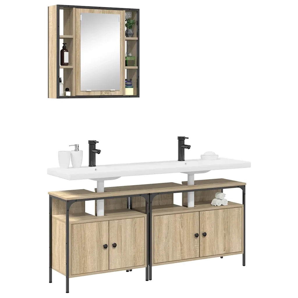 Set di mobili per il bagno 3 pcs Marrone Legno multistrato