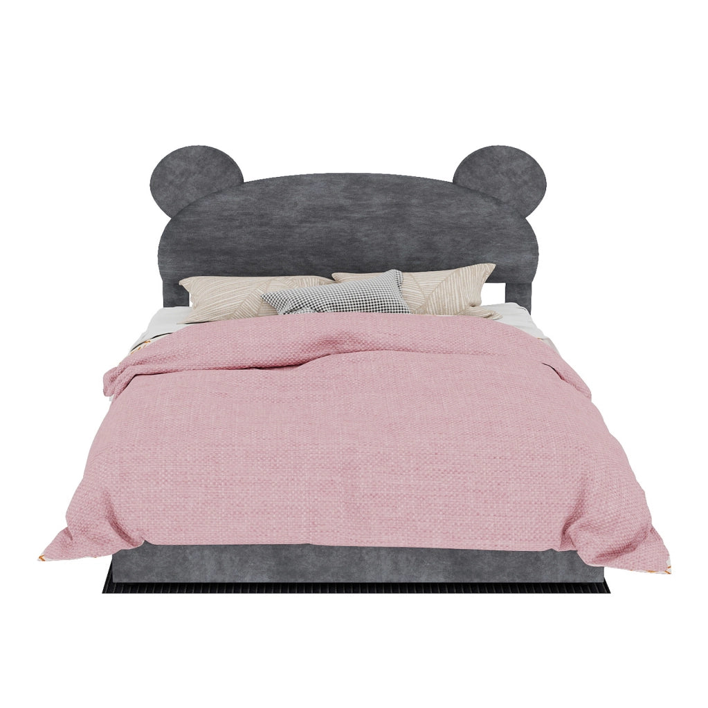 Letto per bambini con contenitore sollevabile e materasso 140x200 cm; velluto grigio