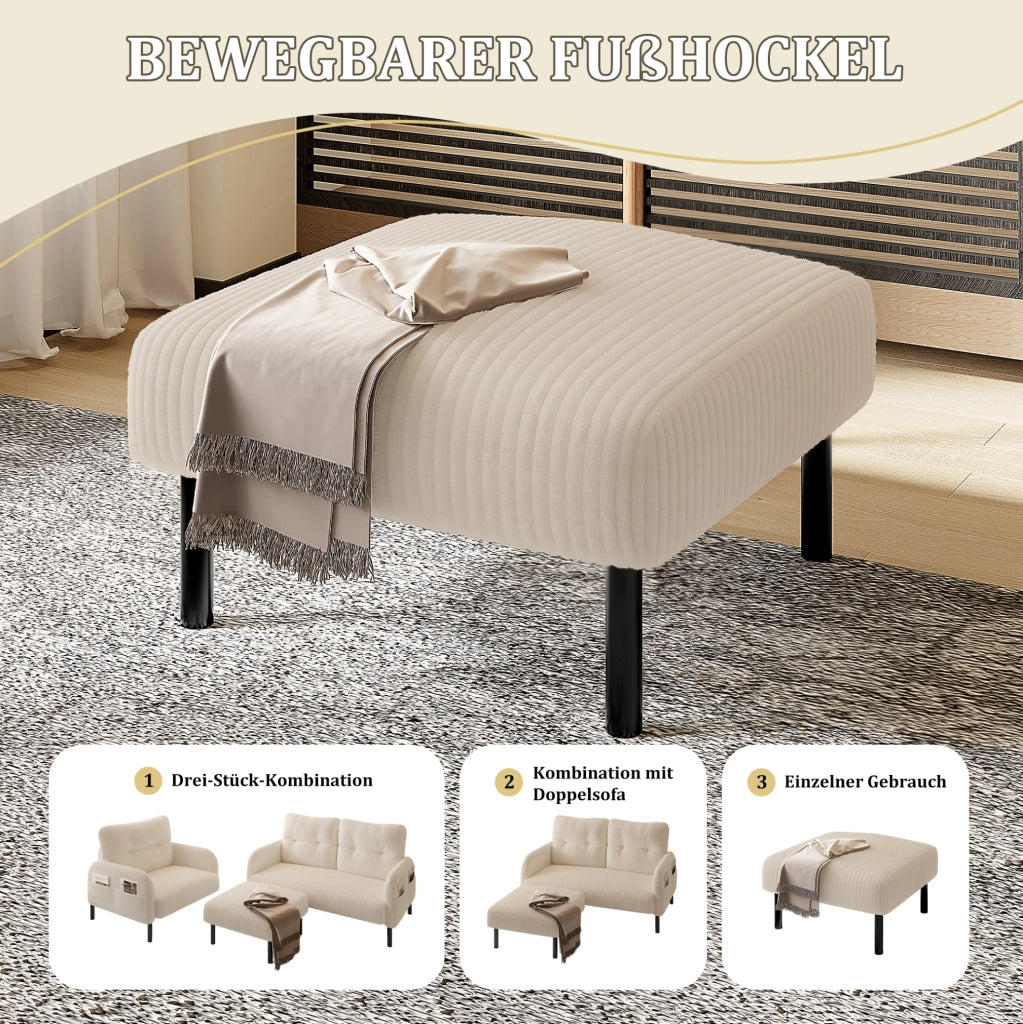 Pouf in corduroy con struttura in metallo; 56 x 51 x 39 cm; beige