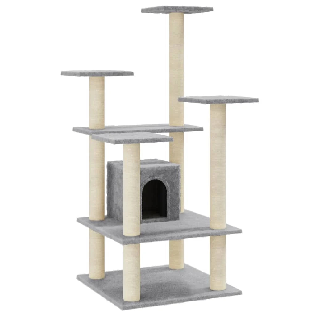 Tiragraffi per gatti torre per arrampicata giocattolo piattaforma per arrampicata con tiragraffi in sisal leggero 110 cm grigio 02_0022549