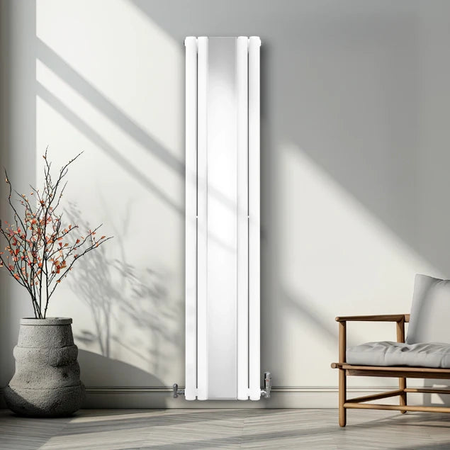 Radiatore Ovale a Specchio a Doppia Colonna Verticale Bianco 1800mm x 380mm