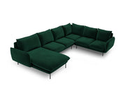 Cosmopolitan Design - Divano panoramico destro "Vienna" 7 posti in velluto verde bottiglia 
