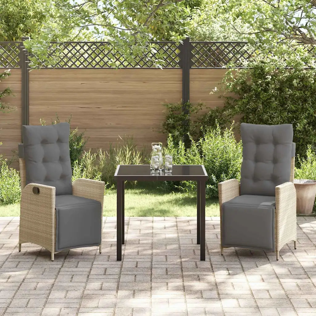 Set da Pranzo per Giardino con cuscino 3 pcs Beige polyrattan 3380561