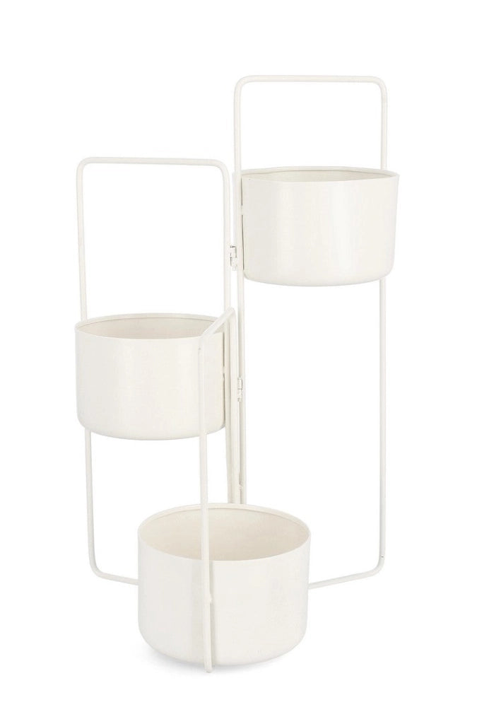 Porta Vasi 3 Ripiani 45x21x68 cm in Acciaio Keyra Bianco