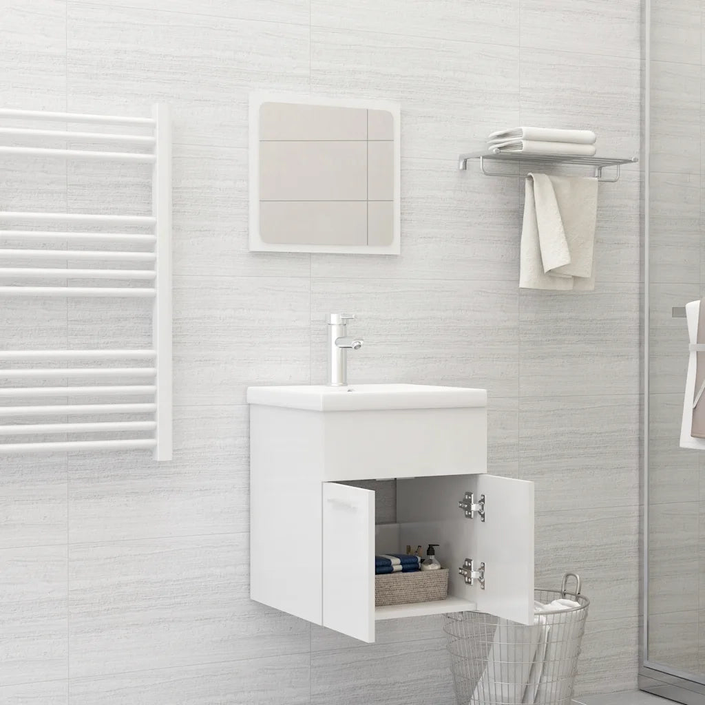 Set Mobili da Bagno 2 pz Bianco Lucido in Truciolato cod mxl 60668