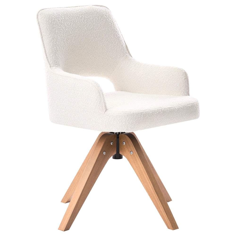 Sedia da pranzo girevole con schienale curvo in bouclè beige chiaro stile scandinavo