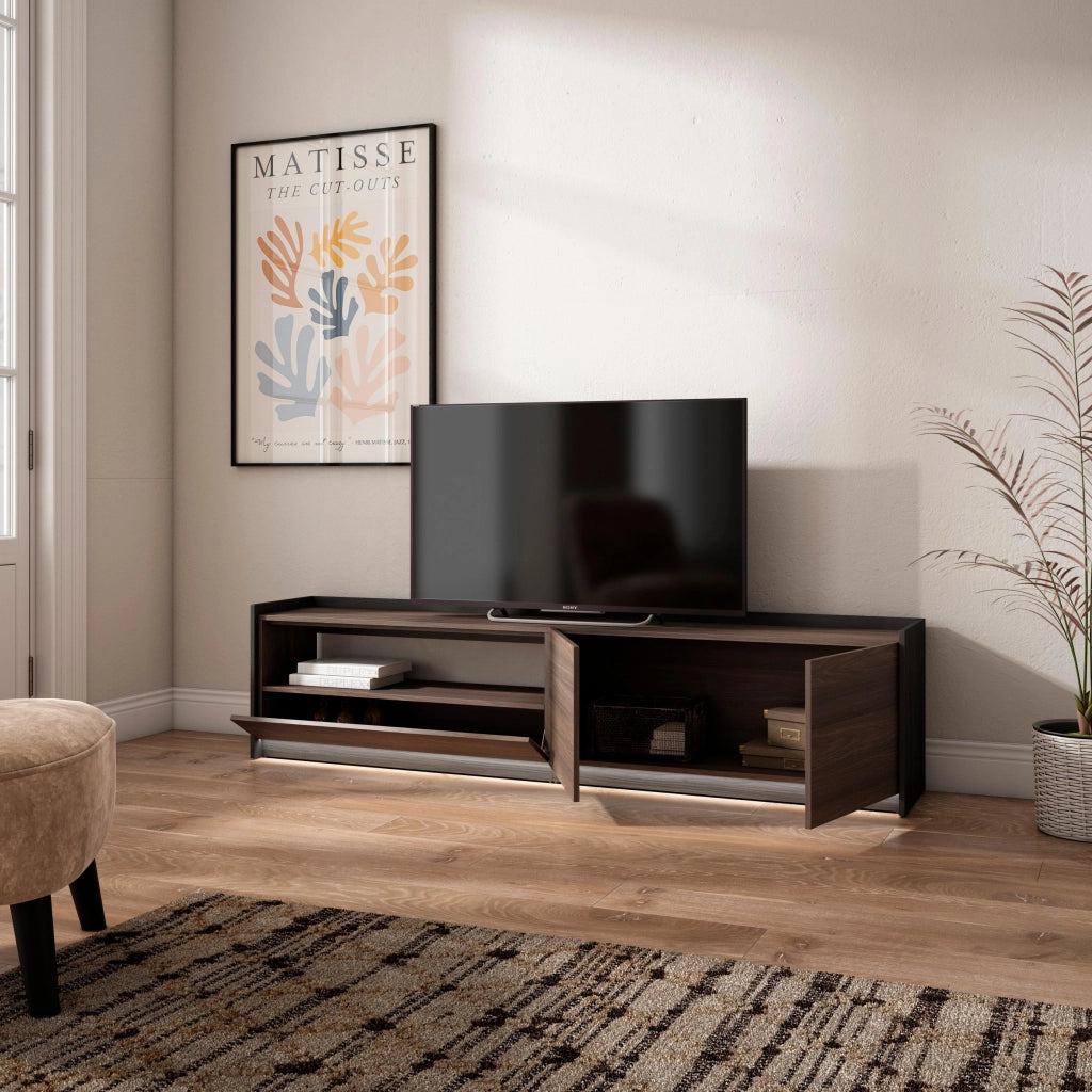 Mobile TV Soggiorno, 207x50x37 cm, Per TV fino a 80", LED, Rovere scuro e Nero