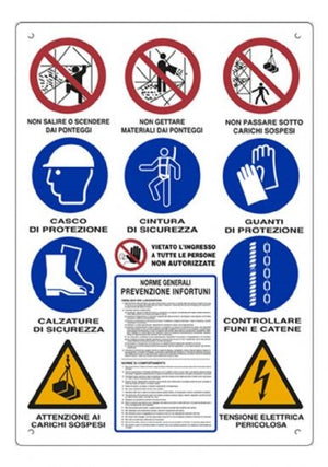 CARTELLO 88X68 CANTIERE 12 SIMBOLI PROTEZIONE