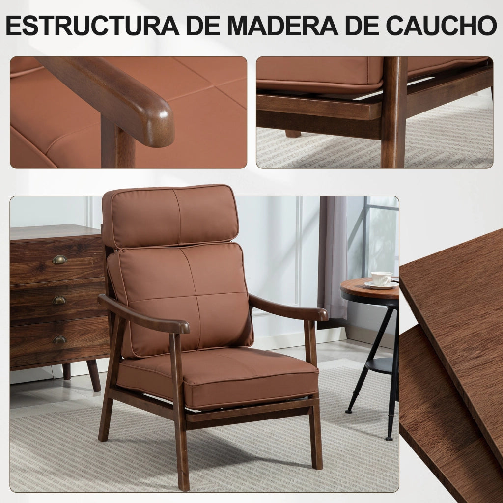 Poltrona imbottita in similpelle marrone con telaio in legno ¨C Minimal ¨C marrone/nocciola