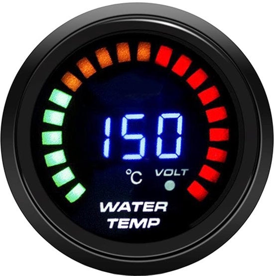 Termometro digitale 52mm - display LED - alta sensibilità - installazione facile - compatibile con veicoli 12V - nero con lettura blu chiaro - termometro