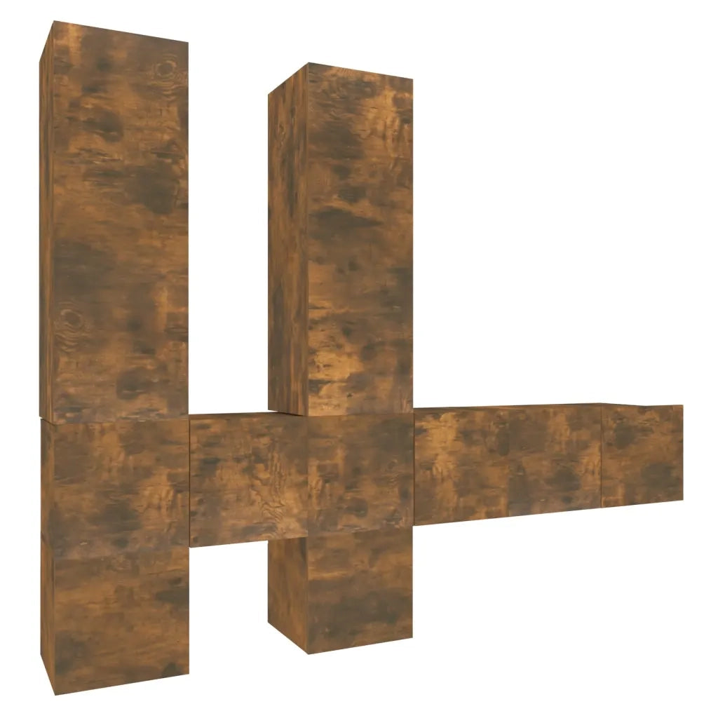 Set di Mobili Porta TV 7 pz Rovere Fumo in Legno Multistrato cod mxl 20313