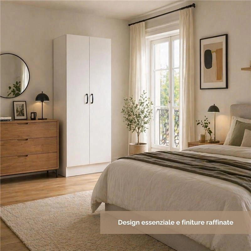 ARMADIO DA ARREDO IN LEGNO BIANCO CON DUE ANTE DIMENSIONI 60X42X180 CM