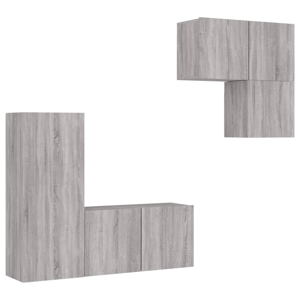 Mobile TV multimediale scaffale TV credenza TV sala da pranzo soggiorno camera da letto 4 pezzi legno ingegnerizzato Sonoma grigio 02_0029249