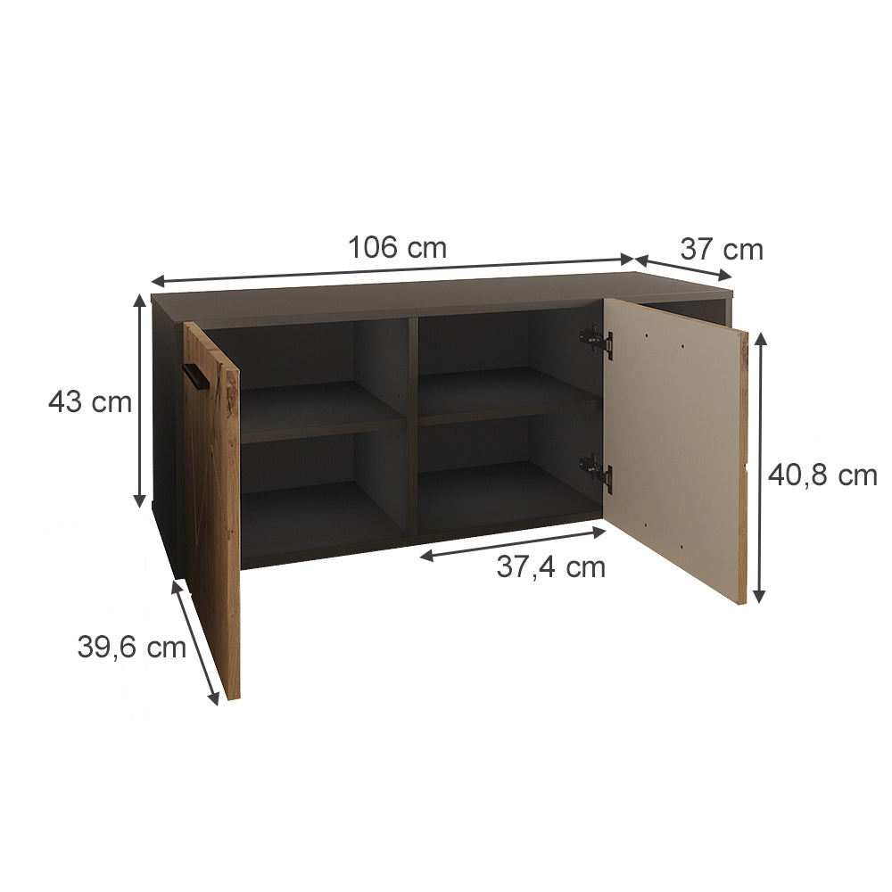 Vicco Mobile porta scarpe Antracite/Artisan 106 x 43 cm con 2 porte