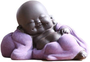Buddha Ceramico Ridicolissimo di Maitreya Scultura in Cera Piccolo Monaco Decorativo Servizio da Tè per Casa Ufficio Auto Regalo Artigianato e Arte (Azzurro)