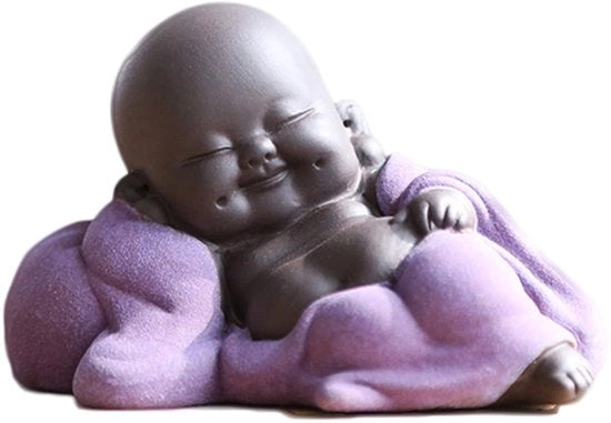 Buddha Ceramico Ridicolissimo di Maitreya Scultura in Cera Piccolo Monaco Decorativo Servizio da Tè per Casa Ufficio Auto Regalo Artigianato e Arte (Azzurro)