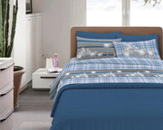 Completo Letto in Flanella Calda e Morbida Anti Pilling - Set Flanellato 3 Misure parure con Federe - Pecorelle azzurro - 2 Piazze