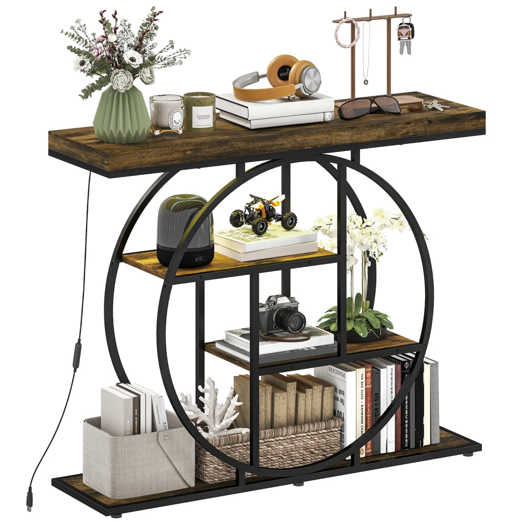 Mobile console con illuminazione LED ¨C zephmum ¨C marrone rurale e nero, 100 cm