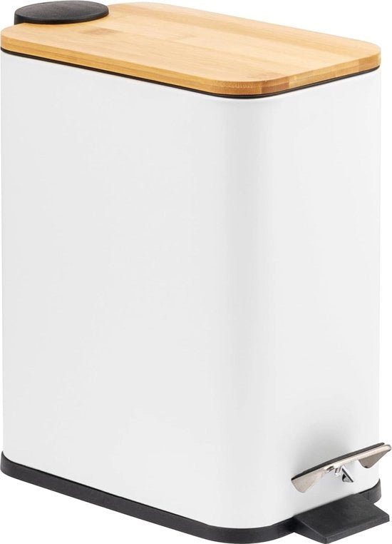 Afvalemmer con rivestimento in bambù, badafvalemmer con chiusura soft-close 5 l (bianco)