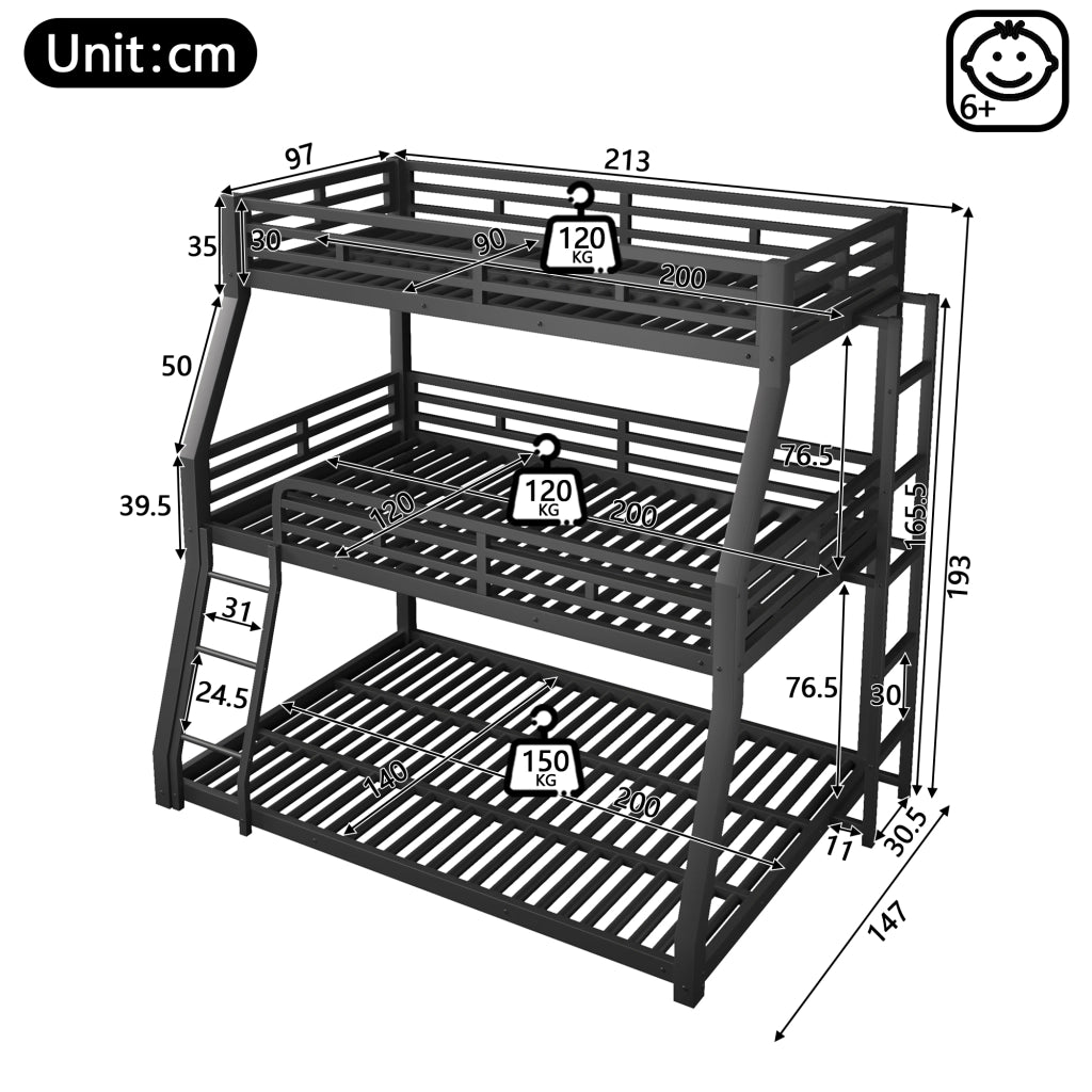 letto a castello metallo nero 147 x 213 cm
