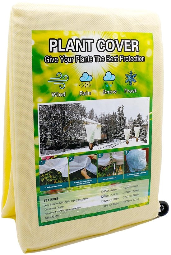 Protezione invernale per piante 80X120CM, protezione invernale per piante con cerniera e cordino di tiraggio, protezione dal gelo per piante in vaso, palme, olivi, oleandri (beige)