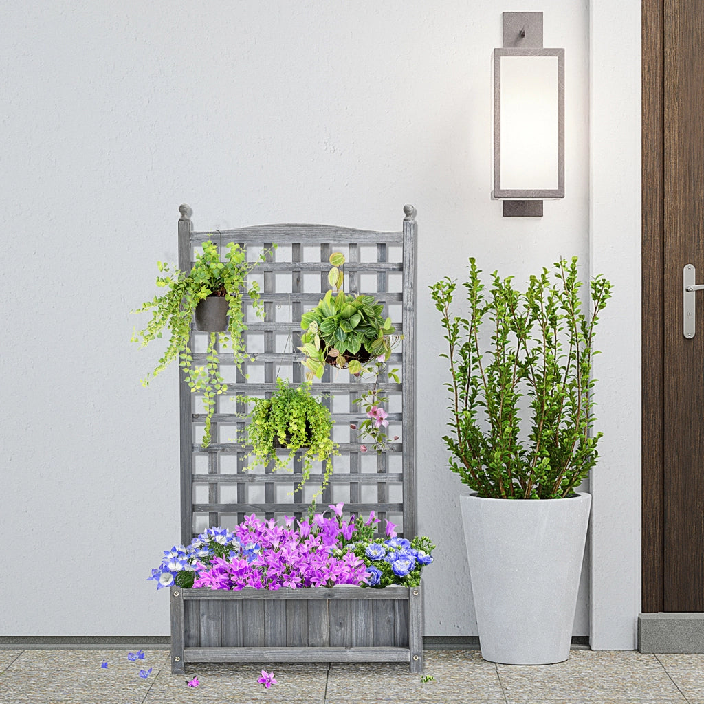 Vaso da fiori con graticcio per piante rampicanti ¨C zephmum ¨C grigio legno 64x28x120 cm