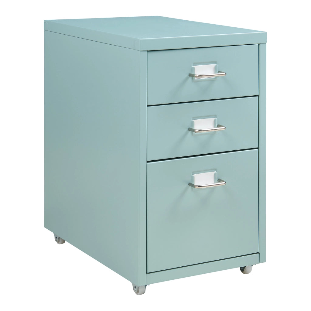 Cassettiera Kökar in Acciaio Mobile Archivio con 3 Cassetti e Rotelle - Menta Verde [en.casa]