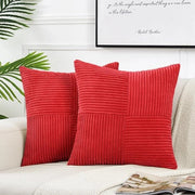 Due copie di coprifuoco decorativi per divano letto, stile rustico boho, decorazione per la camera da soggiorno, tessuto corduroy morbido con patchwork di texture quadrata (60x60 cm) - Grande rosso