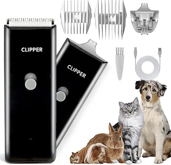 Tondeuse Professionale per Animali con 2 Lame per Taglio, Tondeuse per Animali da Carica Ricaricabile a Batterie per Cani Gatti Conigli (nero+lametta sottile)