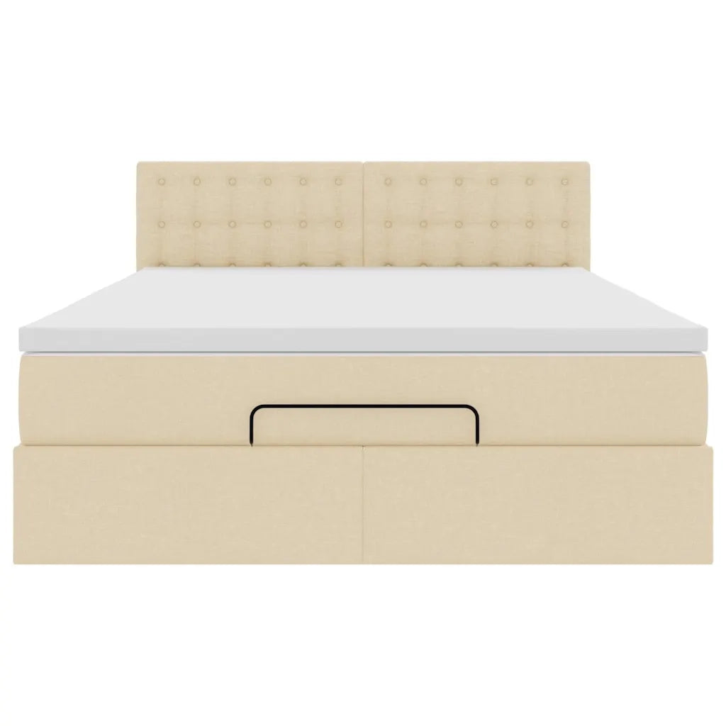 Pouf Letto con Materasso Crema 140x200 cm in Tessuto