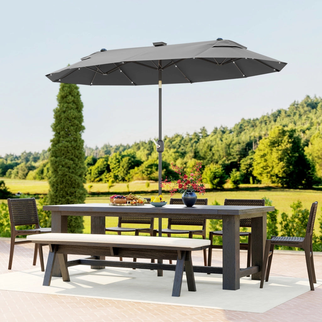 Ombrellone doppio con base a croce e luci solari ¨C zephmum ¨C Grigio 295x150x219cm