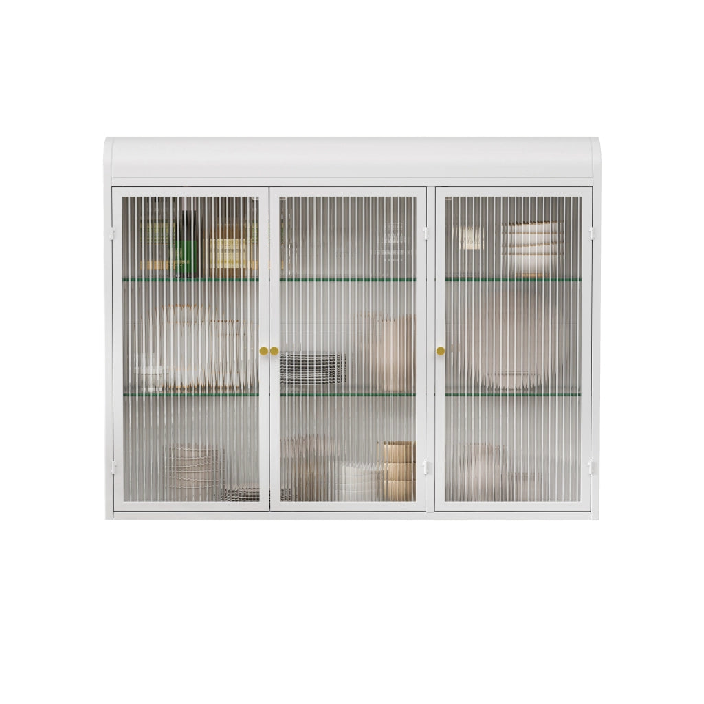 Pensile da Cucina con Ante in Vetro ad Arco ¨C Xylo ¨C Bianco, 3 Ante