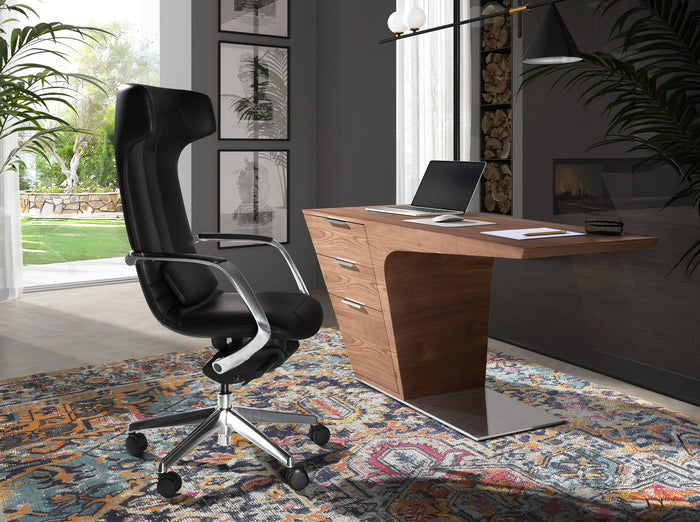 Sedia girevole da ufficio in similpelle nera