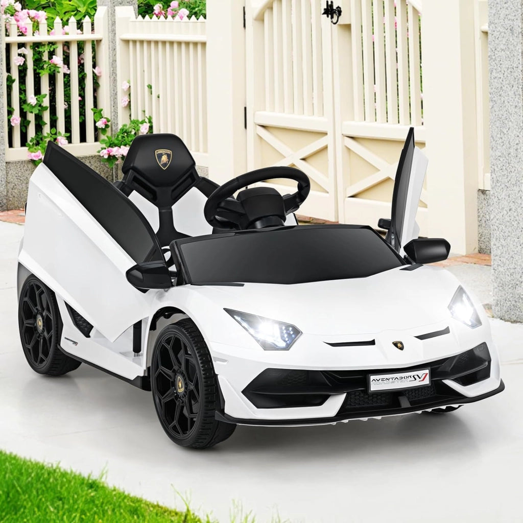 Macchina Elettrica per Bambini Lamborghini SVJ 12V con Telecomando, Auto Elettrico a Pedale e Luci LED, Veicoli con Musica, MP3, Clacson e USB, Carico 30 kg, 3-8 Anni (Bianco)