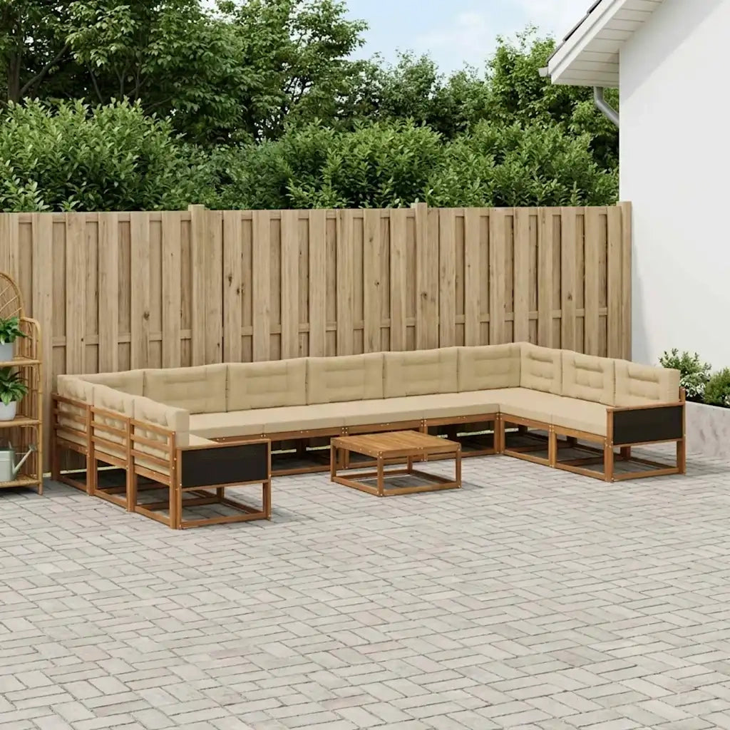 Set di divani da esterno con cuscino 11 pcs Naturale e Beige 3382936
