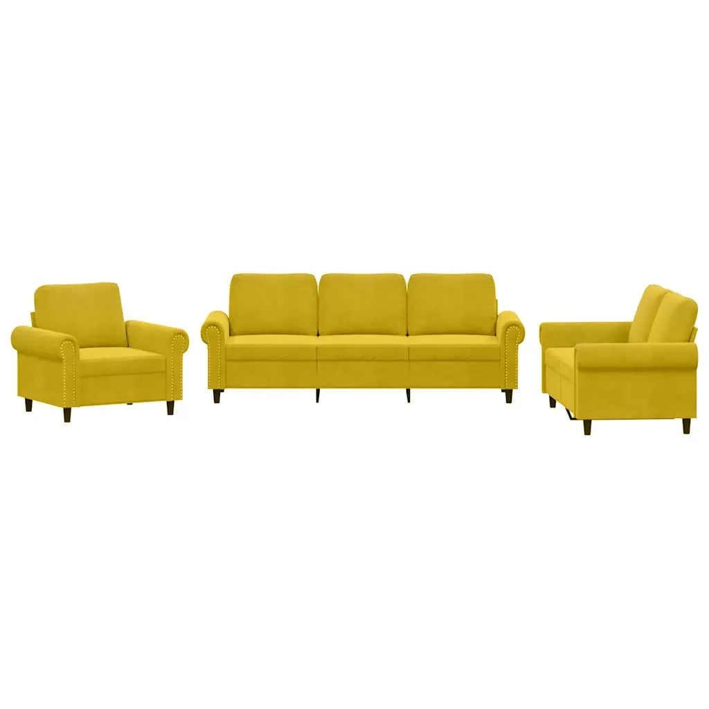 Set di Divani 3 pz con Cuscini giallo in Velluto 3202176
