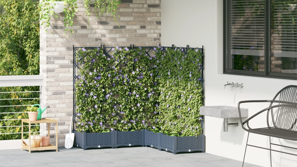Vaso da Giardino con Trellis 5 pz Grigio 120x120x125.5 cm