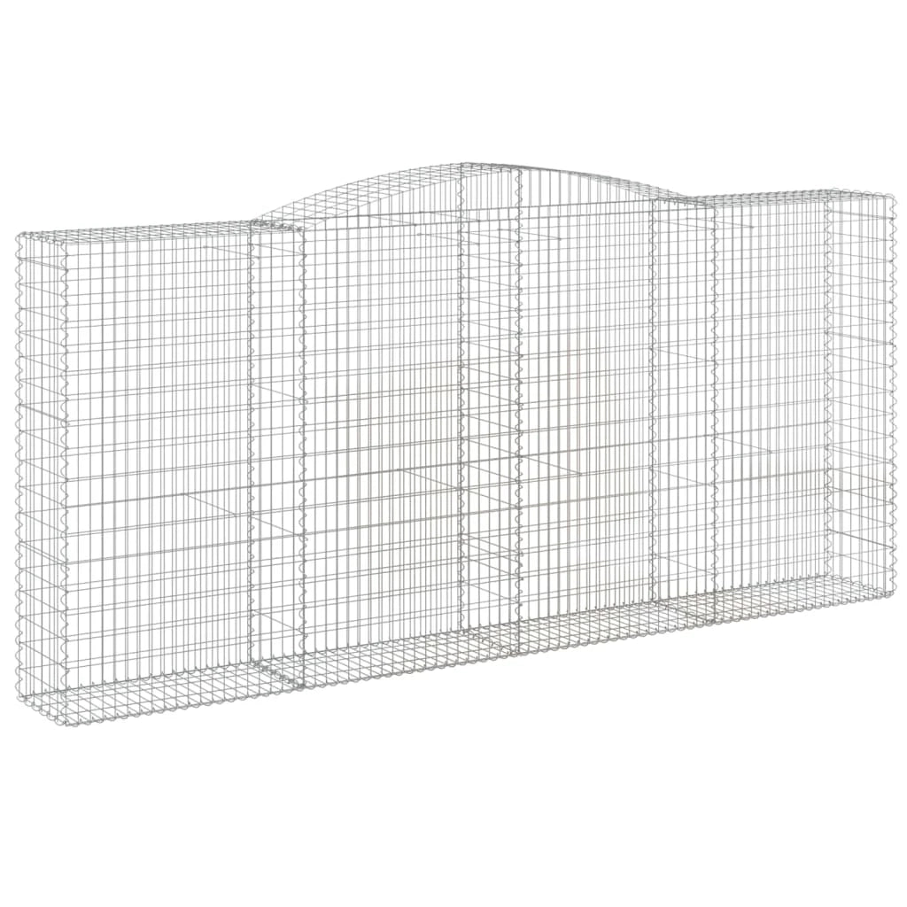 Cestini gabbioni recinzione a gabbia muro di contenimento ad arco 3 pezzi 400 x 50 x 180/200 cm ferro zincato argento 02_0040805
