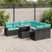 Set Divani Giardino 9 pz con Cuscini Nero Polyrattan Acacia 3326448