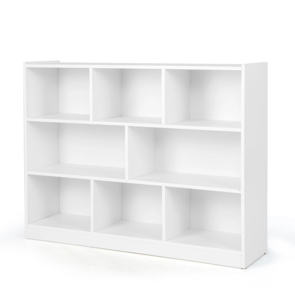 Libreria a 3 livelli in legno, Mobiletto espositore moderno a 8 cubi da salotto camera da letto studio Bianco-Librerie