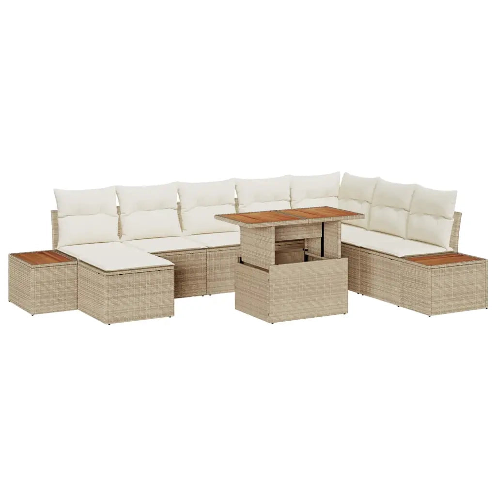 Set Divano da Giardino 9 pcs Beige Poly Rattan