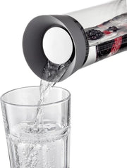 Karaf d'acqua in vetro, 1 litro, karaf di vetro con coperchio e sorsa per frutta, colore grigio scuro