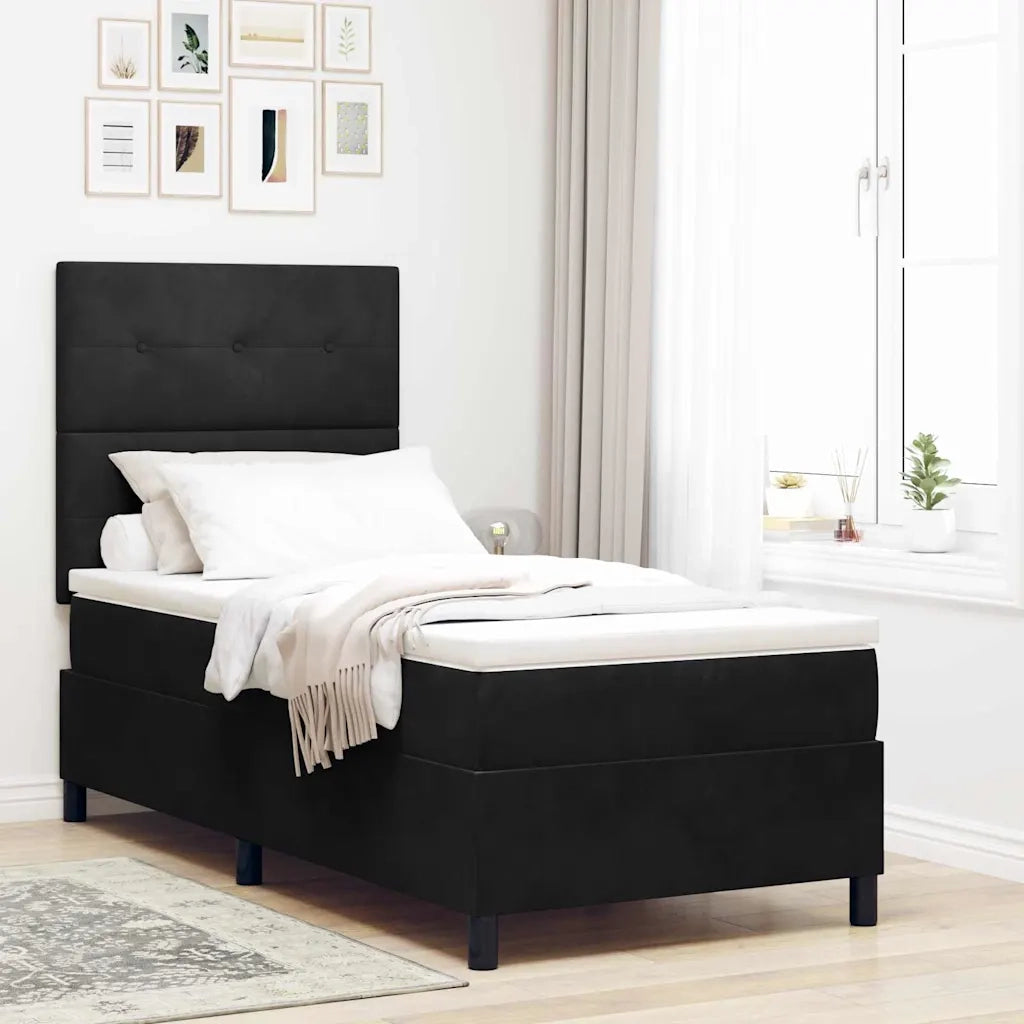 Letto a Sorgente LED con materasso Nero 80 x 200 cm Tessuto