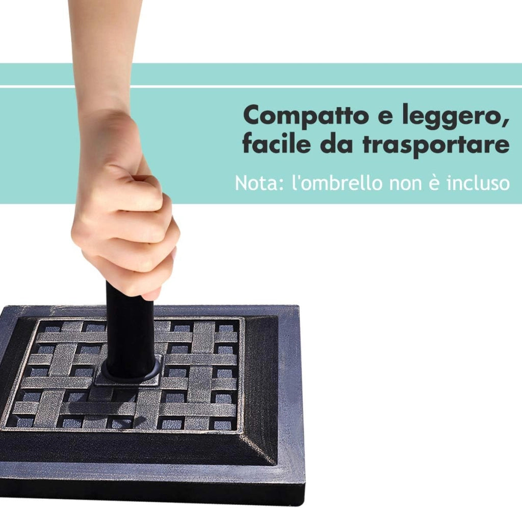 Base per Ombrellone, per Pali da 38-48mm, Base Ombrellone in Resina, 12KG, 44 x 44 x 33 cm, Nero