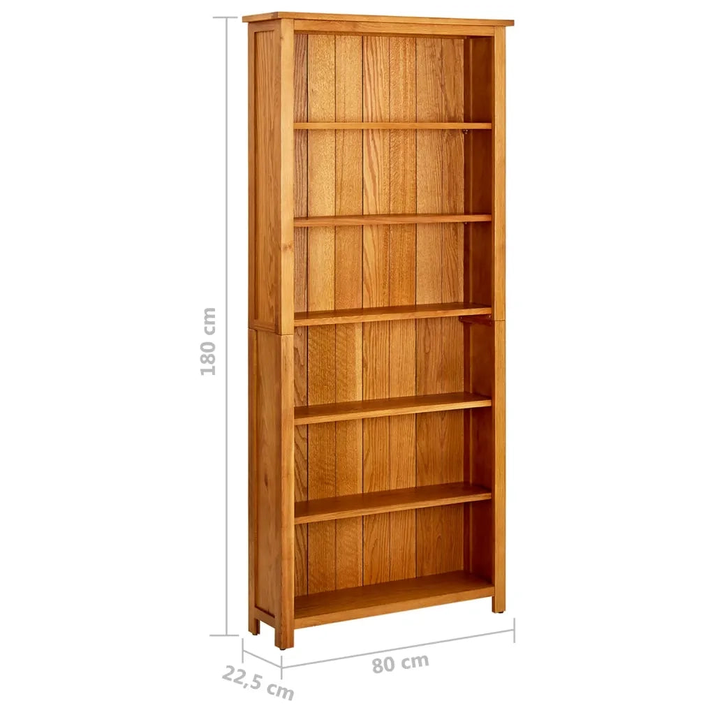 Libreria a 6 Ripiani-Scaffale per Libri-Mobile di Stoccaggio 80x22,5x180 cm in Massello di Rovere