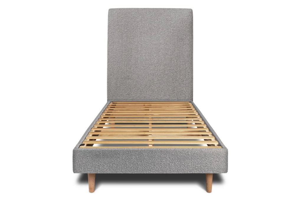 Letto 90x190 cm con testata imbottita - tessuto bouclé