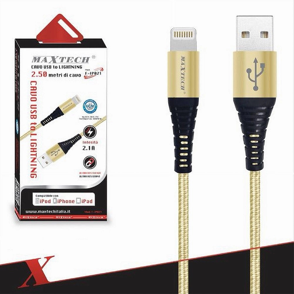 Trade Shop - Cavo Usb A Lightning Per Smartphone 2.1a 2.5mt Trasmissione Dati Maxtech F-ip021 -