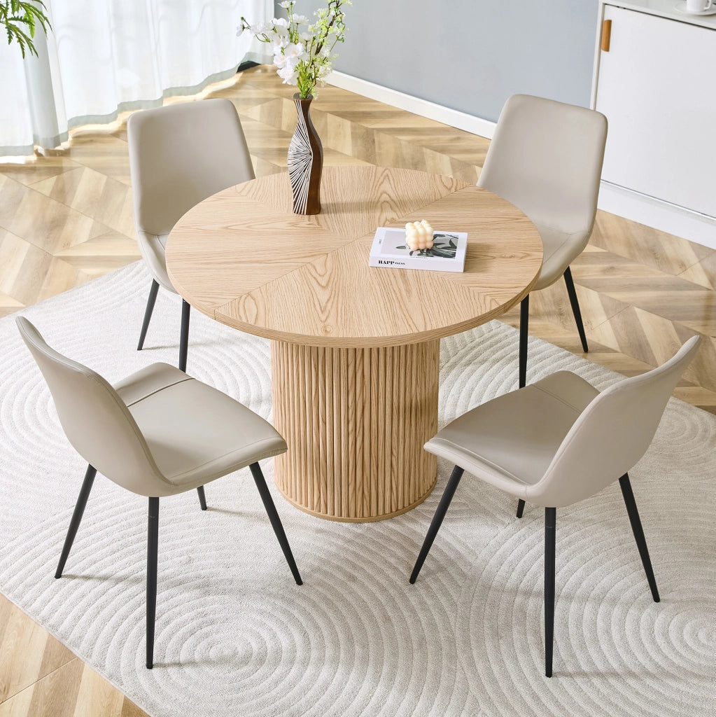 Set da pranzo con tavolo rotondo in MDF e sedie in PU