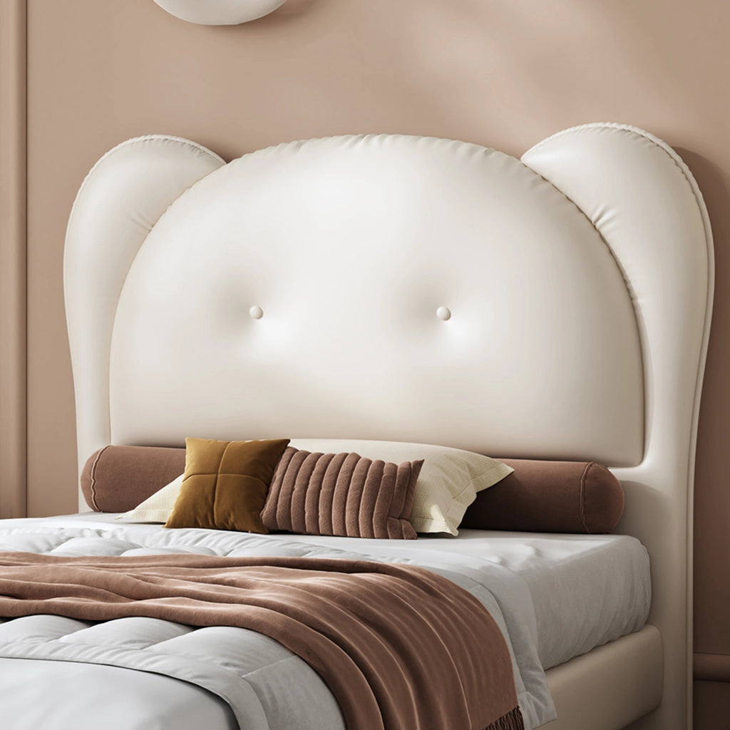 Letto singolo 90 × 200 cm con testiera a forma di animale imbottito in PU beige con rete a doghe in compensato