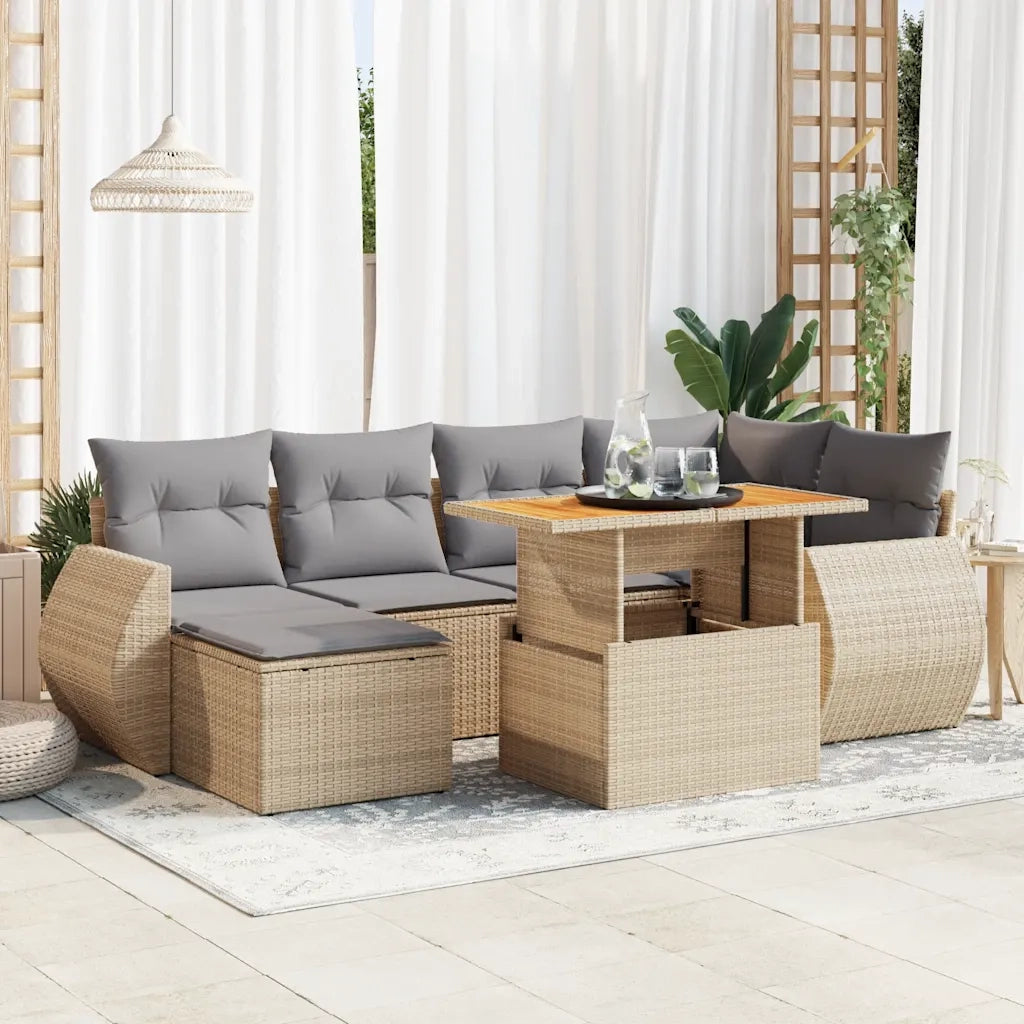 Set Divani da Giardino 7 pz con Cuscini Beige in Polyrattan 3327286